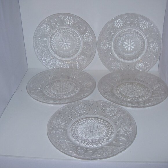 Set of 5 Matching 10" Frosted Glass Round Heavy DINNER PLATES ~ Beautiful!!!!
